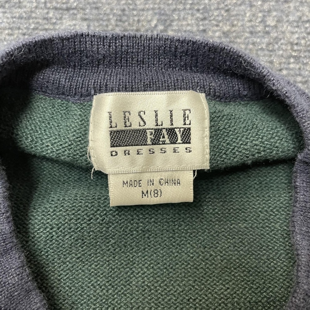 Vintage Leslie Fay Cardigan Sweater Womens Med Green Crewneck Crest Embroidered - Picture 2 of 9
